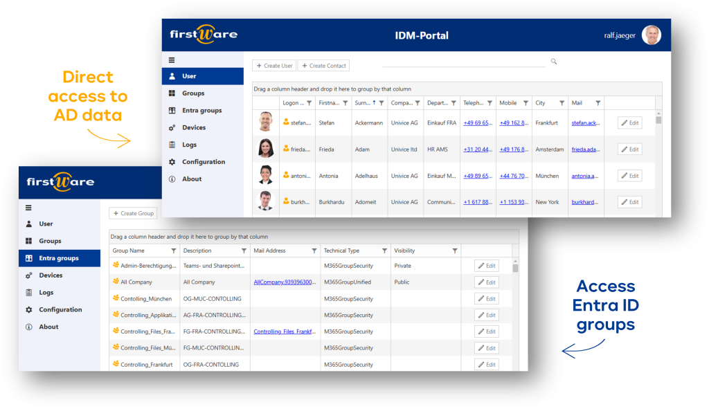 User and authorization management with IDM-Portal